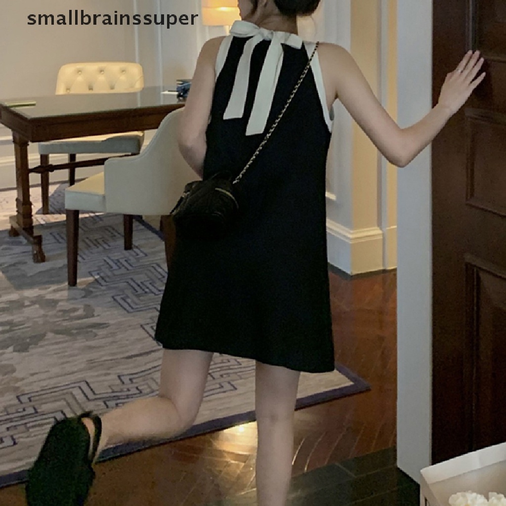 Đầm Mini Dáng Chữ A Không Tay Cổ Tròn Màu Đen Phong Cách Vintage Thời Trang Mùa Hè 2023 Y2k