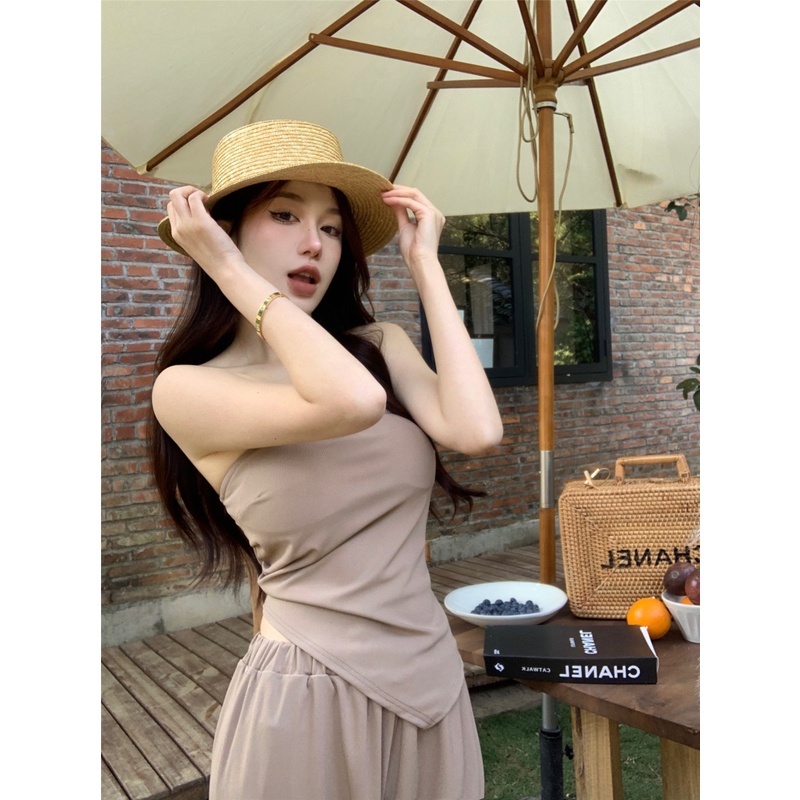 Bộ Áo Ống Màu Trơn + Quần Dài Lưng Cao Ống Rộng Thời Trang Cá Tính