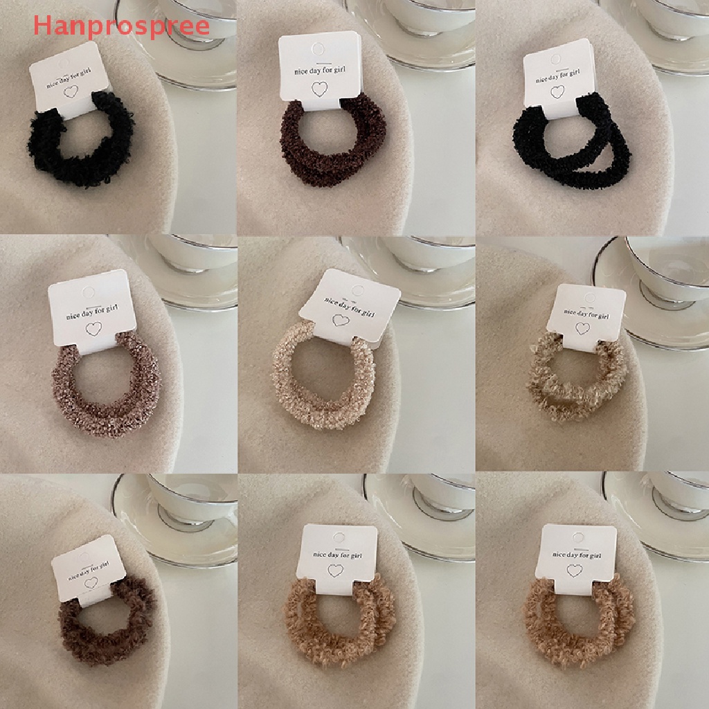 Set 2 Dây Buộc Tóc Cao Su Co Giãn Bọc Vải Lông Nhiều Màu Sắc Thời Trang Cho Nữ