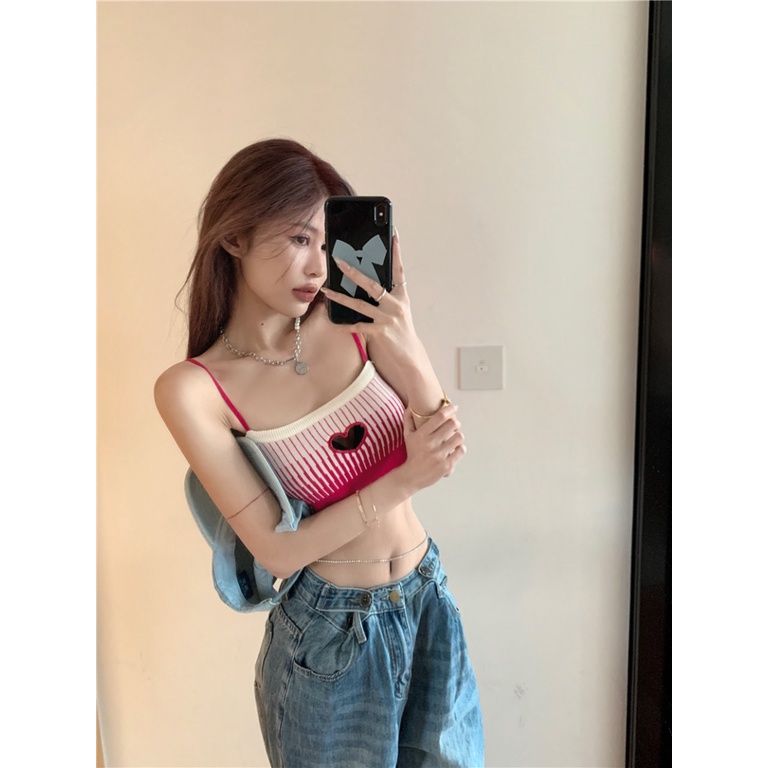 Áo Dệt Kim Hai Dây Dáng Ngắn Thời Trang Mùa Hè Quyến Rũ Cho Nữ