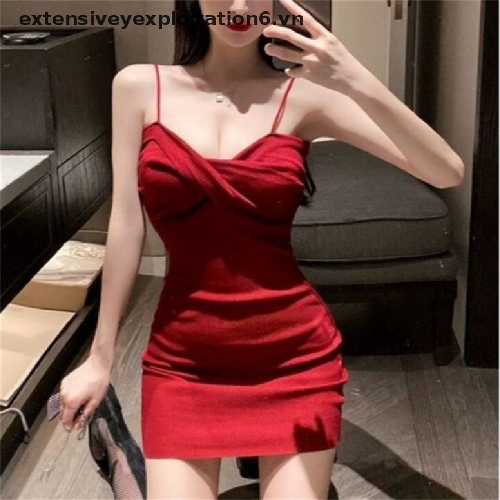Đầm Hai Dây Mỏng Màu Trơn Gợi Cảm Mùa Hè Cho Nữ