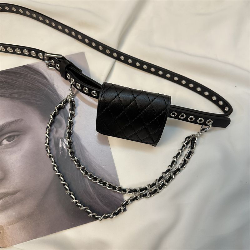 Túi Da Đeo Hông Mini Phối Dây Xích Thời Trang Cho Nữ