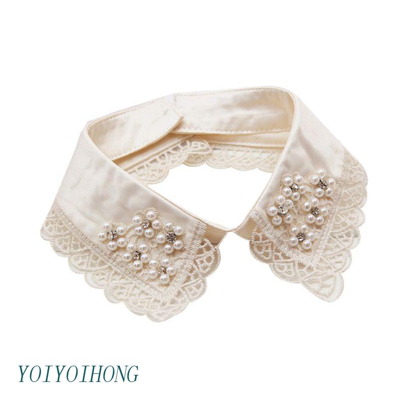 Yoi Cổ Áo Sơ Mi Colla Ren Đính Ngọc Trai Giả Có Thể Tháo Rời Trang Trí Cho Nữ