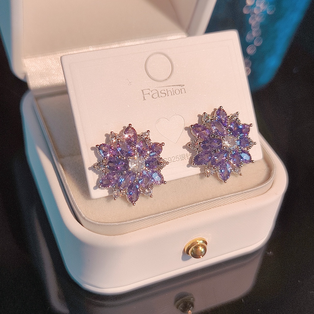 Khuyên Tai Hai Lớp Hình Hoa Hướng Dương Đính Đá Zircon Sang Trọng Mới