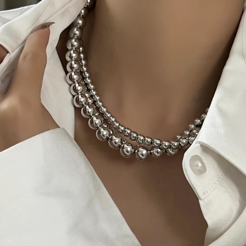 Vòng Cổ Ngọc Trai Ba Lớp Bằng Kim Loại Bạc Cho Nữ