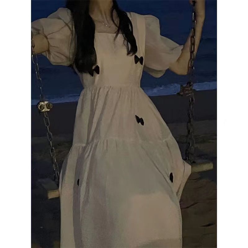 Đầm Cổ Vuông Tay Ngắn Thời Trang Xuân Hè Xinh Xắn Cho Nữ