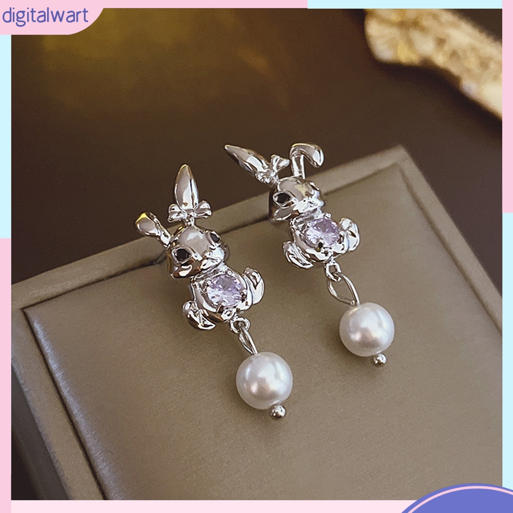 1 Đôi Bông Tai Hình Thỏ Đính Ngọc Trai Giả Bằng Kim Loại Không Gây Dị Ứng Thời Trang
