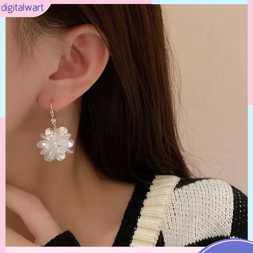 1 Đôi Bông Tai Móc Hình Bông Hoa Màu Trắng Trơn Phong Cách Pháp Thanh Lịch Thời Trang