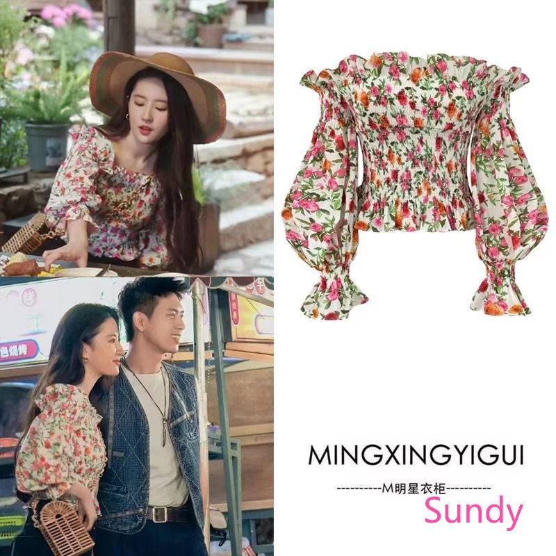 Áo Kiểu Trễ Vai Họa Tiết Hoa Phong Cách Pháp Thời Trang Mùa Hè Quyến Rũ Cho Nữ Đi đến nơi có gió
