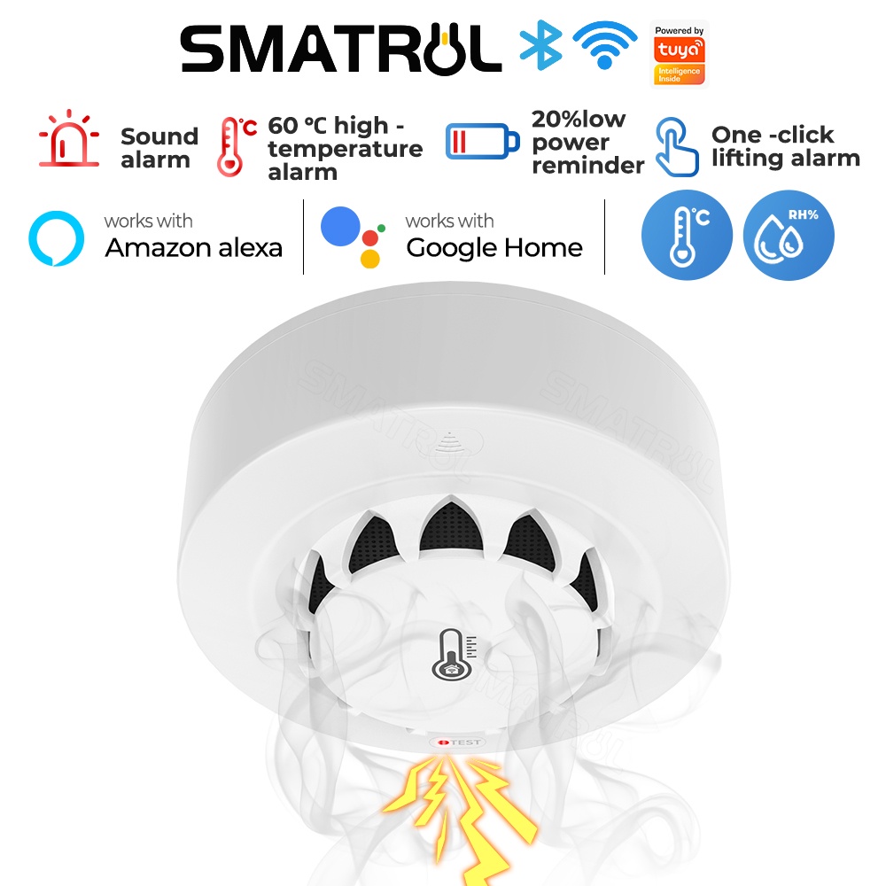 SMATRUL Thiết Bị Báo Khói Thông Minh 80db Kết Nối Wifi Hỗ Trợ Nhiệt Độ Và Độ Ẩm Cho Hệ Thống An Ninh Alexa Google Home