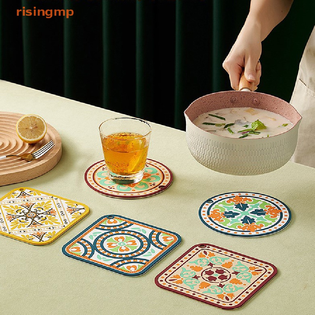 [risingmp] Tấm Lót Cốc Bằng PVC Chịu Nhiệt Cao Chống Thấm Nước Phong Cách Retro