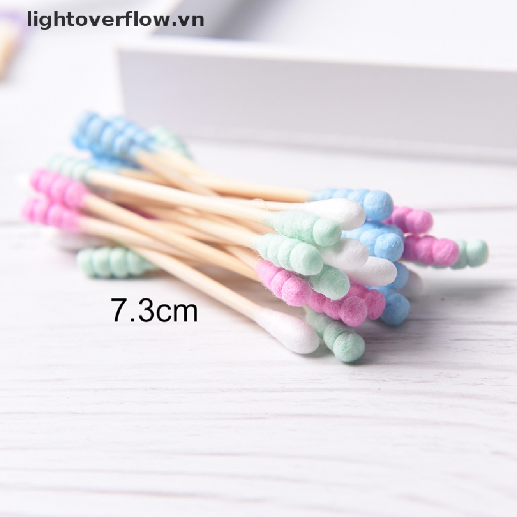Túi 100 Tăm Bông Cotton Hai Đầu Màu Kẹo Trang Điểm
