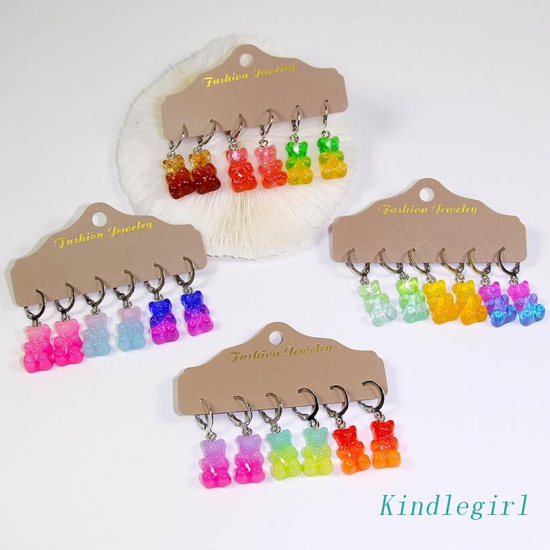 Set 3 / 12 Cặp Bông Tai Hình Gấu Màu Kẹo Dễ Thương