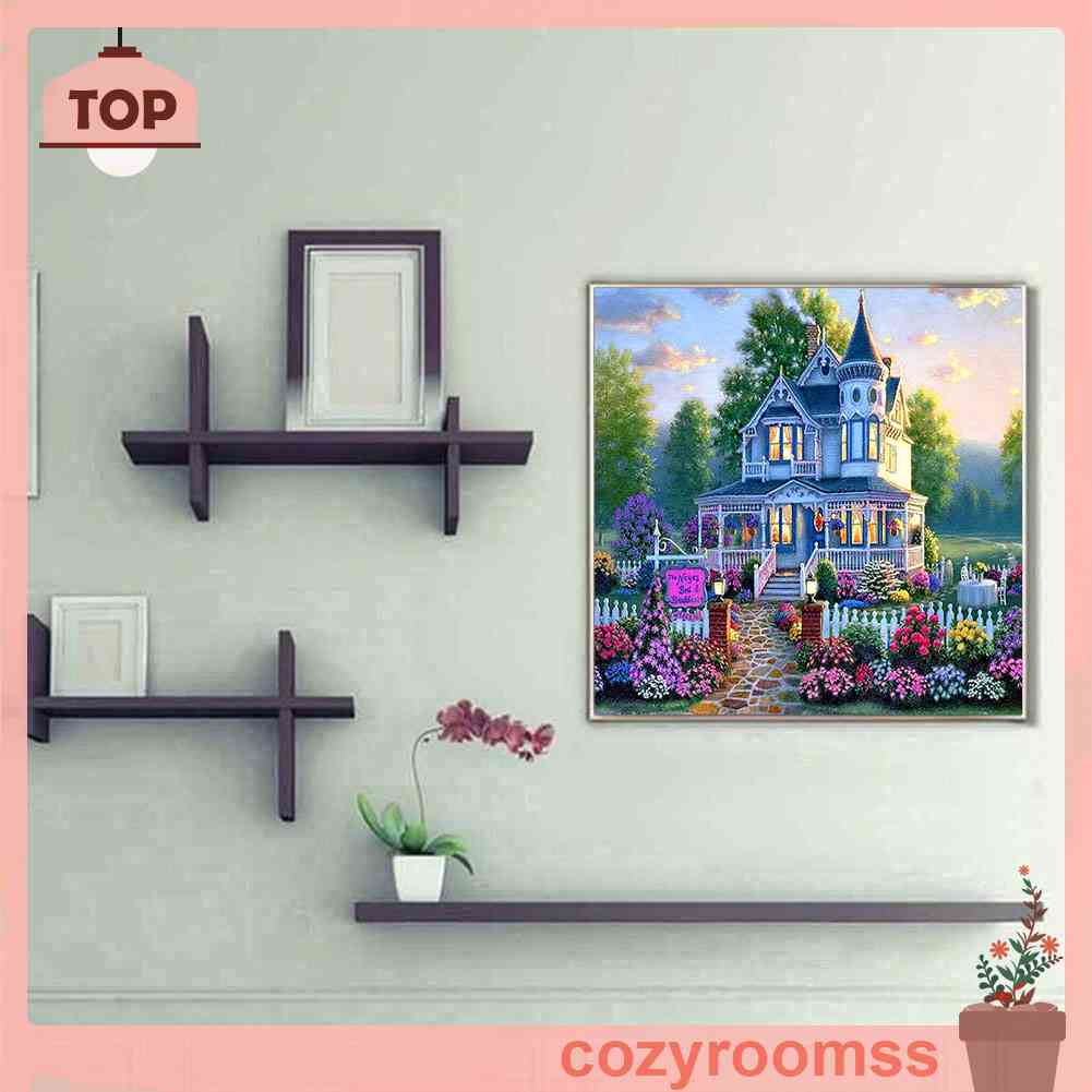 Tranh Đính Đá Kim Cương Toàn Bộ Hình Vẽ Biệt Thự Hoa DIY