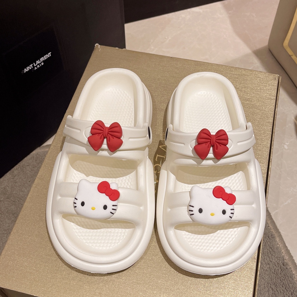 Dép Sandal Đế Xuồng Dày Dặn Chống Trượt Họa Tiết Hello Kitty Dành Cho Nữ