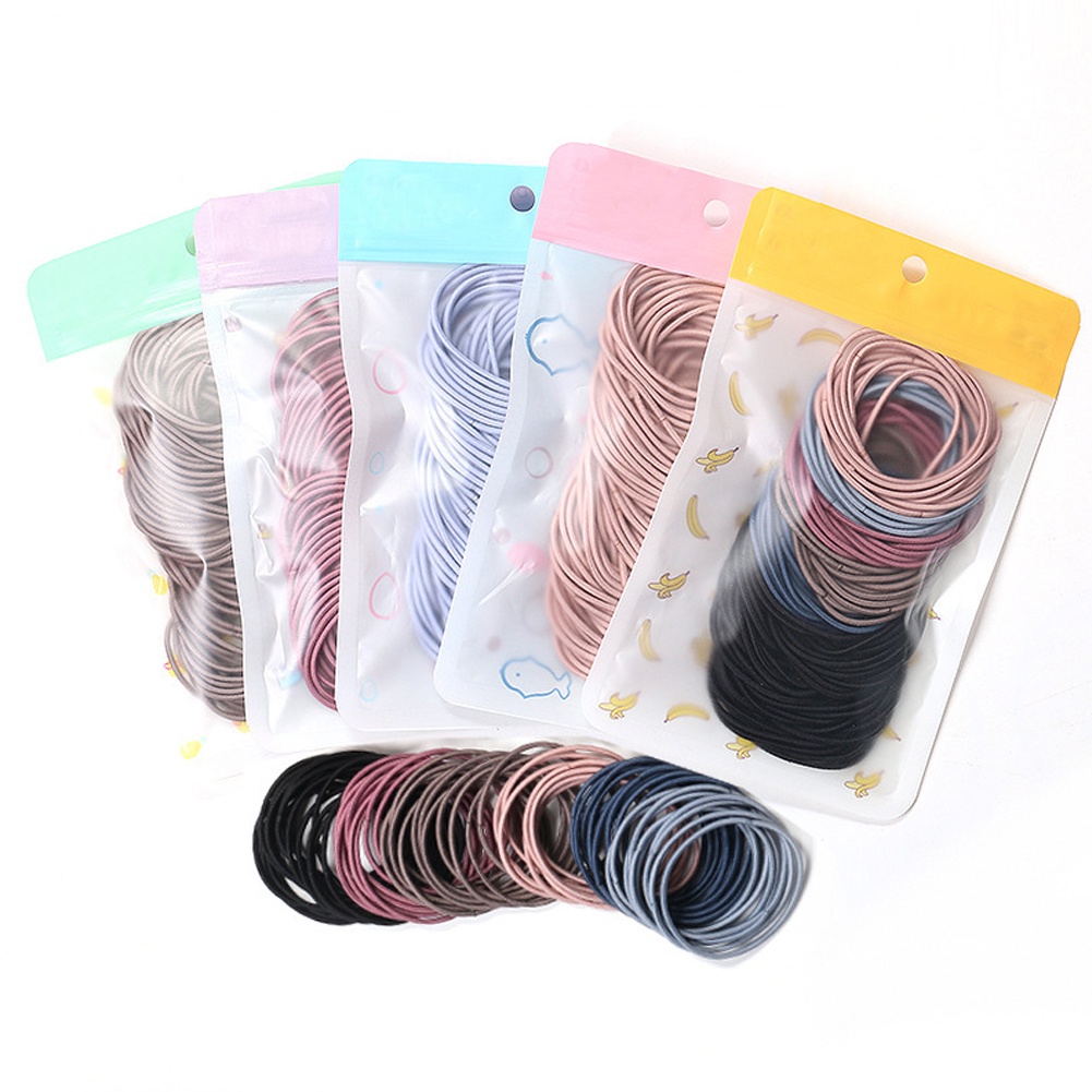 Set 4 / 100 Dây Cột Tóc Co Giãn Màu Trơn Thời Trang Cho Nữ