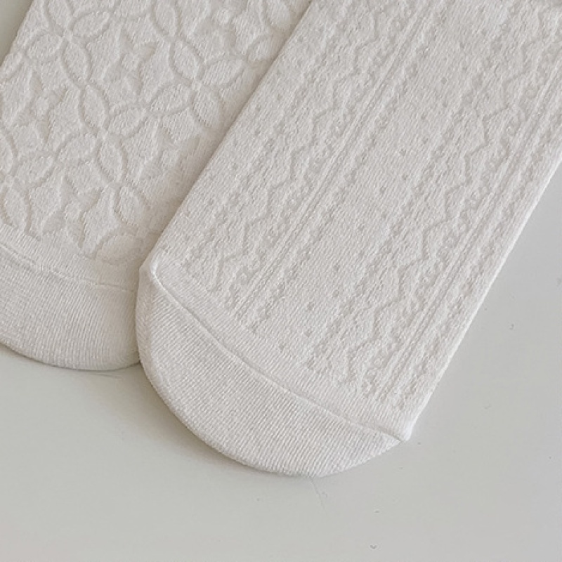 Vớ cotton mỏng FHYL màu trơn phối ren thời trang mùa hè phong cách Nhật Hàn cho nữ