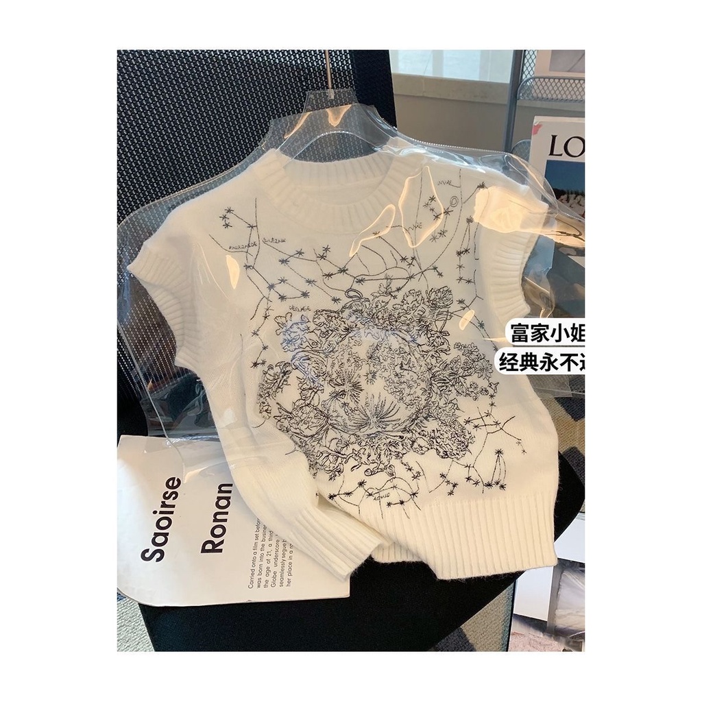 Áo Dệt Kim Sát Nách Cổ Tròn Thêu Họa Tiết Thời Trang Mùa Hè Hàn Quốc Cho Nữ