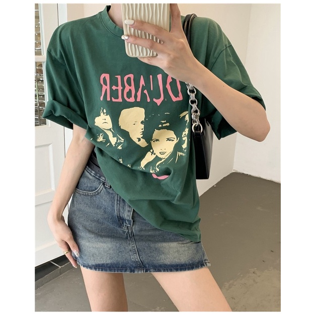 Nzn Áo Thun Dáng Rộng Cổ Thuyền In Hình Hàn Quốc Mới