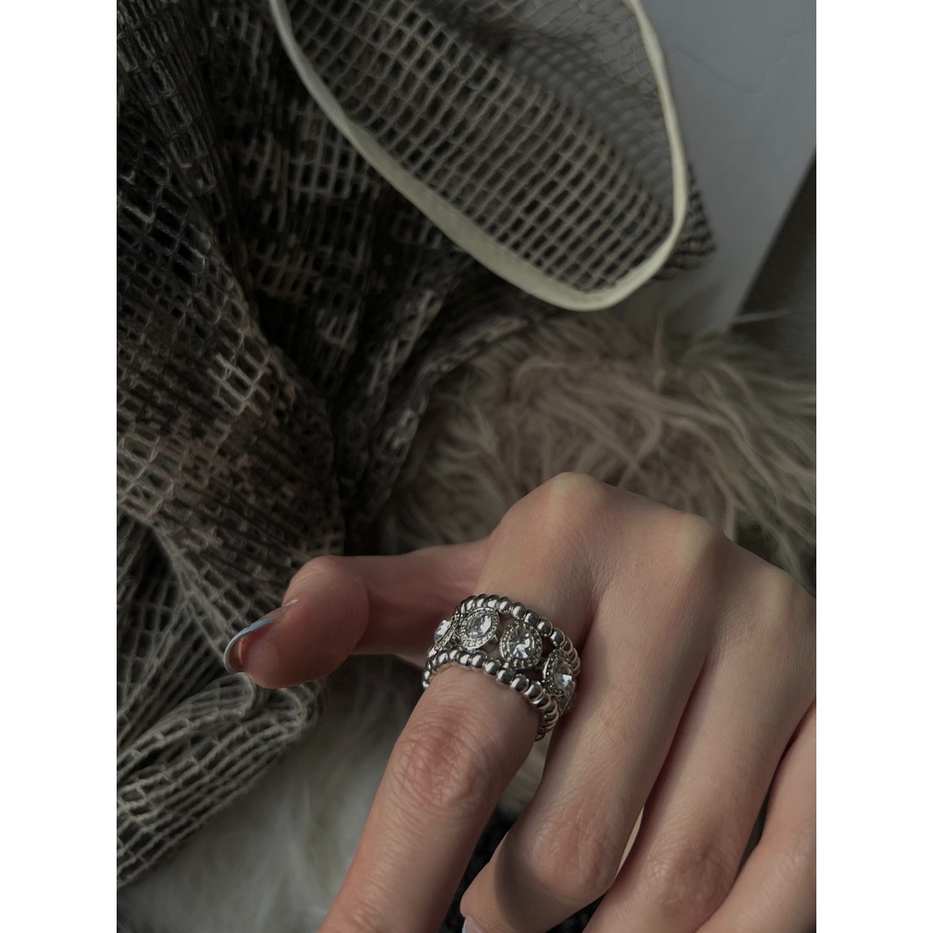 Nhẫn Bạc Đính Hạt Tròn Phong Cách Hàn Quốc Cổ Điển unisex