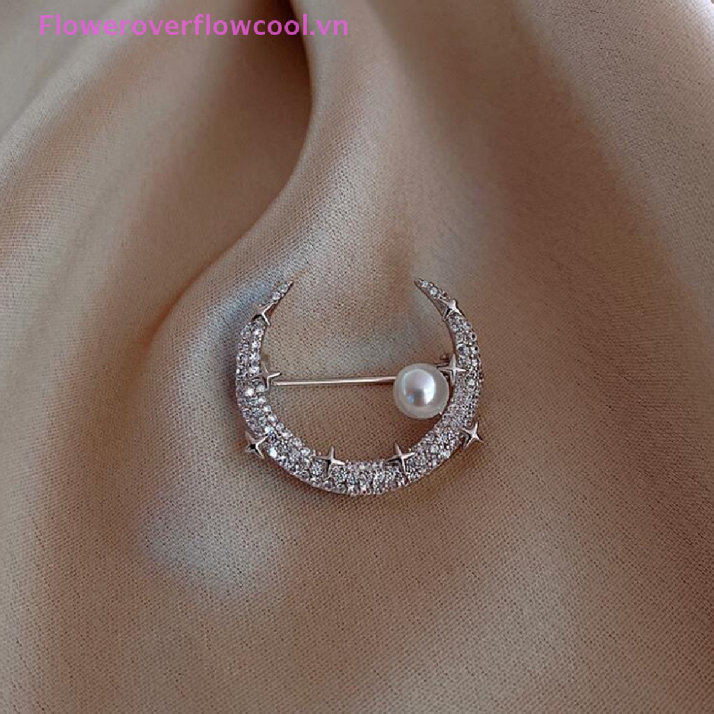 Trâm Cài Áo Hình Ngôi Sao / Mặt Trăng Đính Ngọc Trai Thời Trang