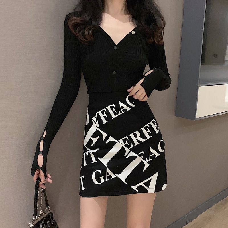 Jiashucheng Chân Váy Chữ A Lưng Cao In Chữ Thời Trang Dành Cho Nữ