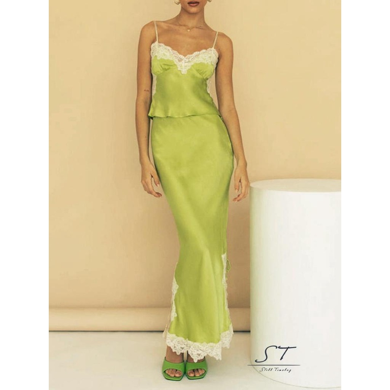 Set Áo Trễ Vai + Chân Váy Ren Dài Xẻ Tà Thời Trang Nữ CY03