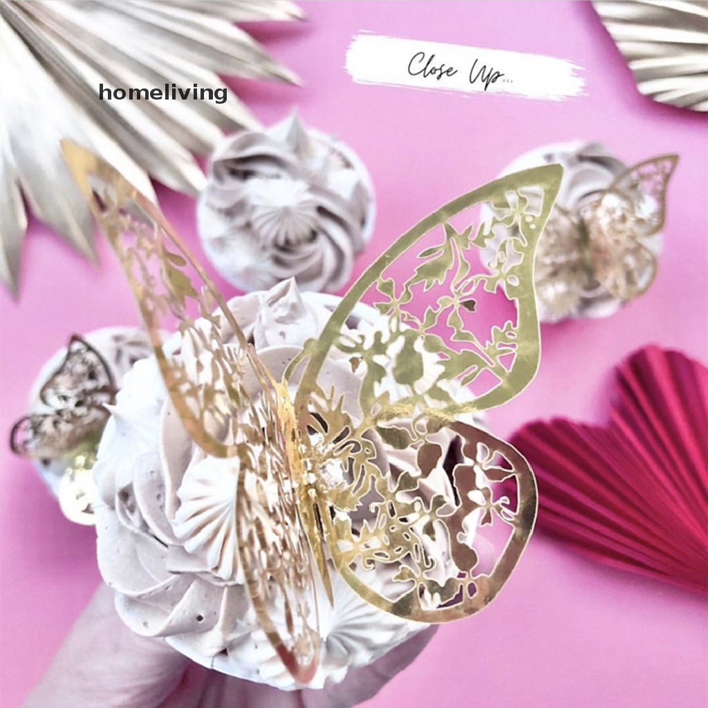 Set 12 Bươm Bướm 3D Bằng Kim Loại Màu Vàng Để Trang Trí Bánh Kem Sinh Nhật