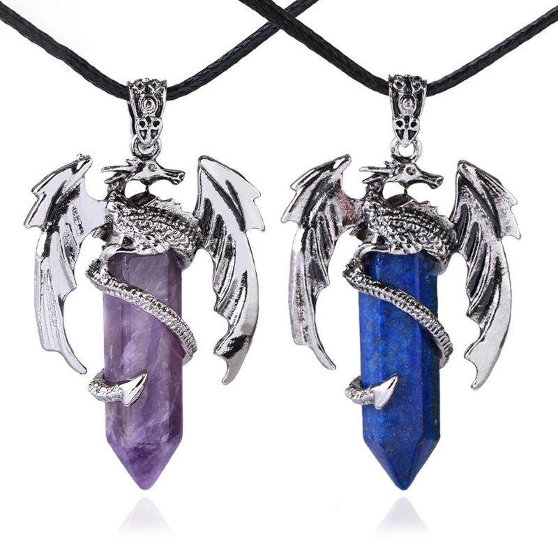 Vòng cổ Mặt Lông Vũ Lục Giác Đính Đá Pha Lê Tự Nhiên Phong Cách Lapis Lazuli Amethysts Mới Cho Nam Và Nữ