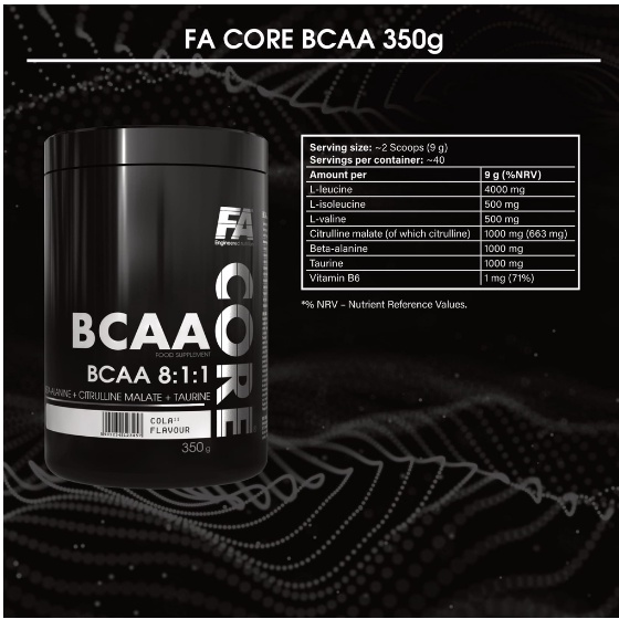 [Chính hãng] Bột FA CORE BCAA 8:1:1, 40 Servings (350 grams) thực phẩm bổ sung tối ưu phát triển cơ bắp uy tín 100%