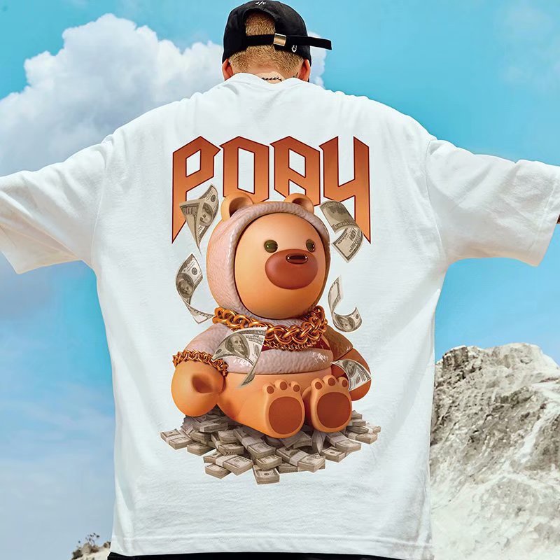 Áo Thun Dáng Rộng Họa Tiết Gấu Hoạt Hình Phong Cách gothic Đường Phố hip hop Nhật Bản Phù Hợp Với Thanh Thiếu Niên [M-5XL]