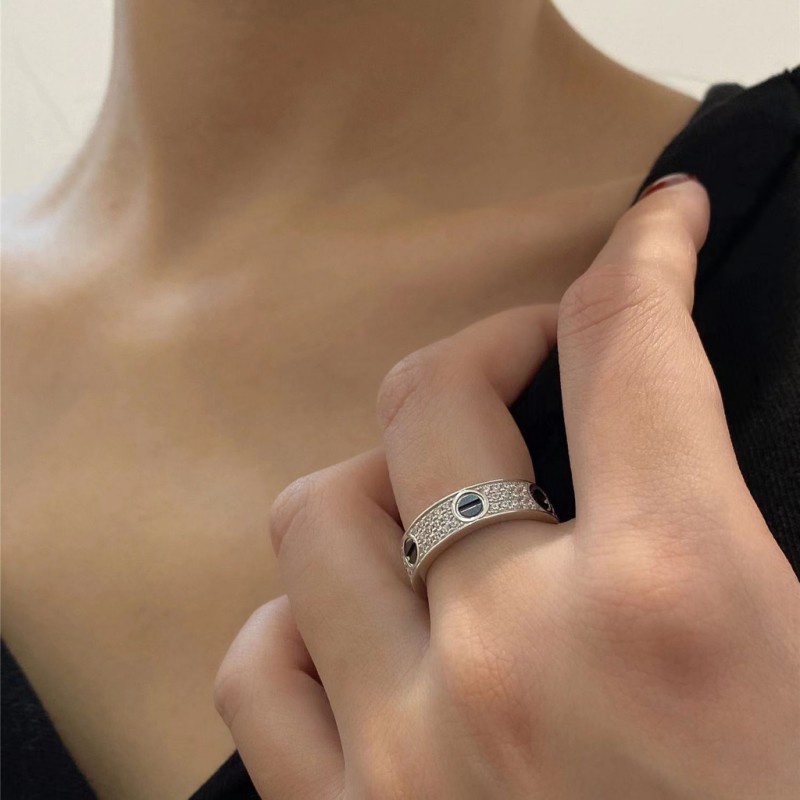 Nhẫn Thép Titan Đính Kim Cương Thời Trang Hip Hop Cổ Điển Cá Tính