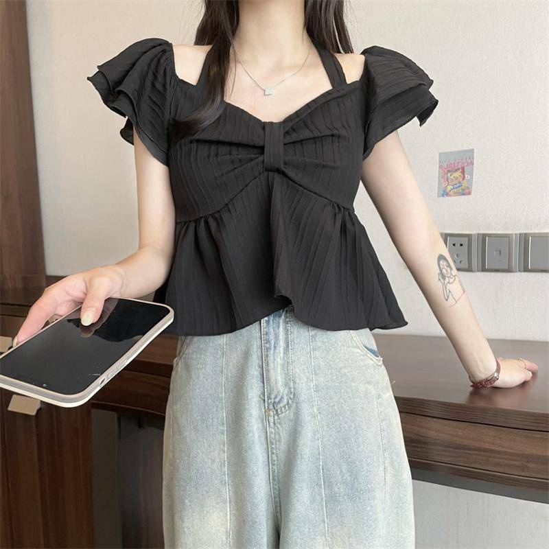 Áo Kiểu Tay Ngắn Phối Bèo Thời Trang Mùa Hè Cho Nữ