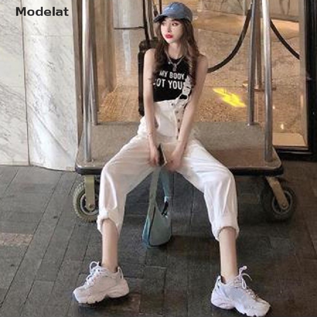 Jumpsuit Denim Ống Rộng Lưng Cao Thiết Kế Lệch Tà Thời Trang Đường Phố Cá Tính MFC