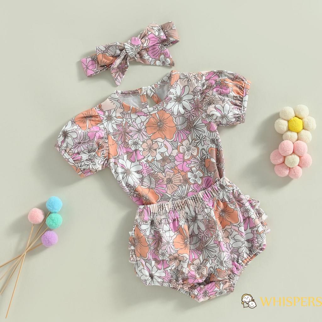 Bộ Áo Liền Quần Tay Ngắn In Hoa + Quần Short Co Giãn Thời Trang Mùa Hè Xinh Xắn Cho Bé Gái