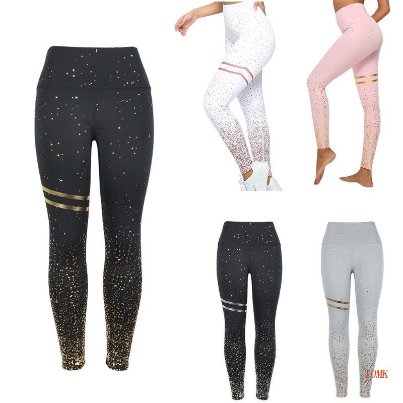 Xiangbao Quần Legging Lưng Cao Tập Yoga Màu Vàng Kim Lấp Lánh Cho Nữ