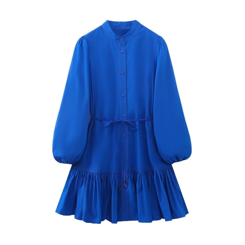Đầm Sơ Mi Zara Cổ Đứng Tay Phồng Vải Lụa Xếp Tầng Thời Trang 23 Tuổi Cho Nữ4437068