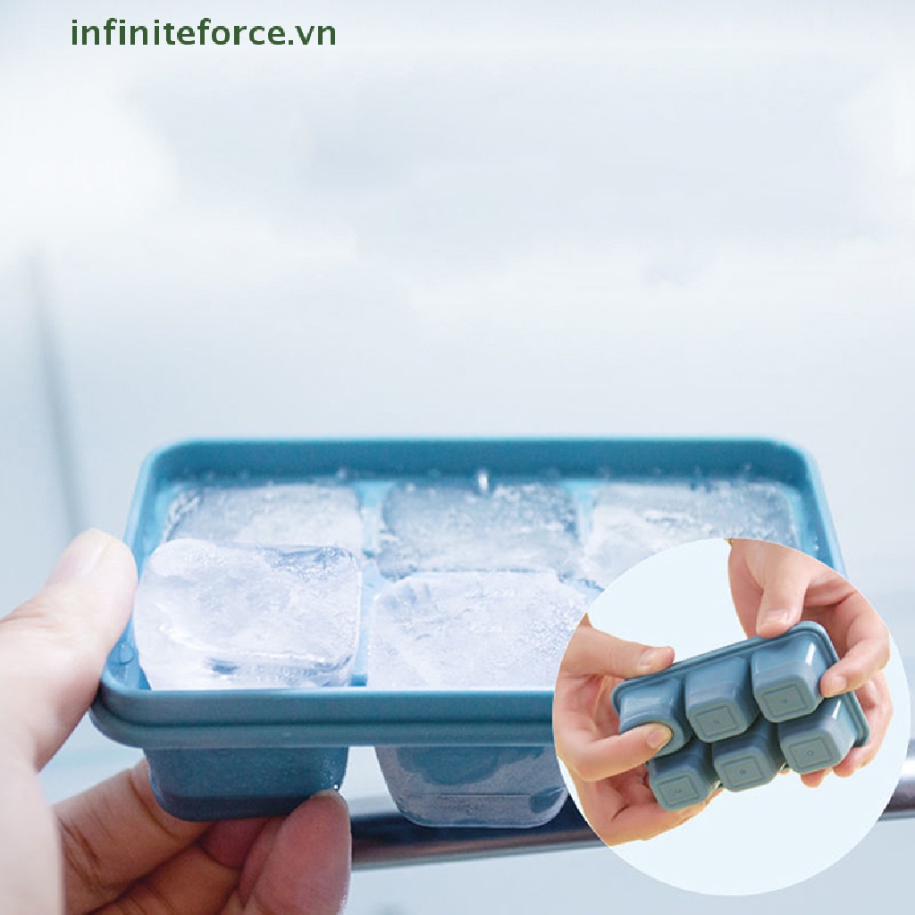 Khuôn Silicon Làm Đá Hình Vuông Nhiều Màu Có Nắp Đậy Tiện Dụng