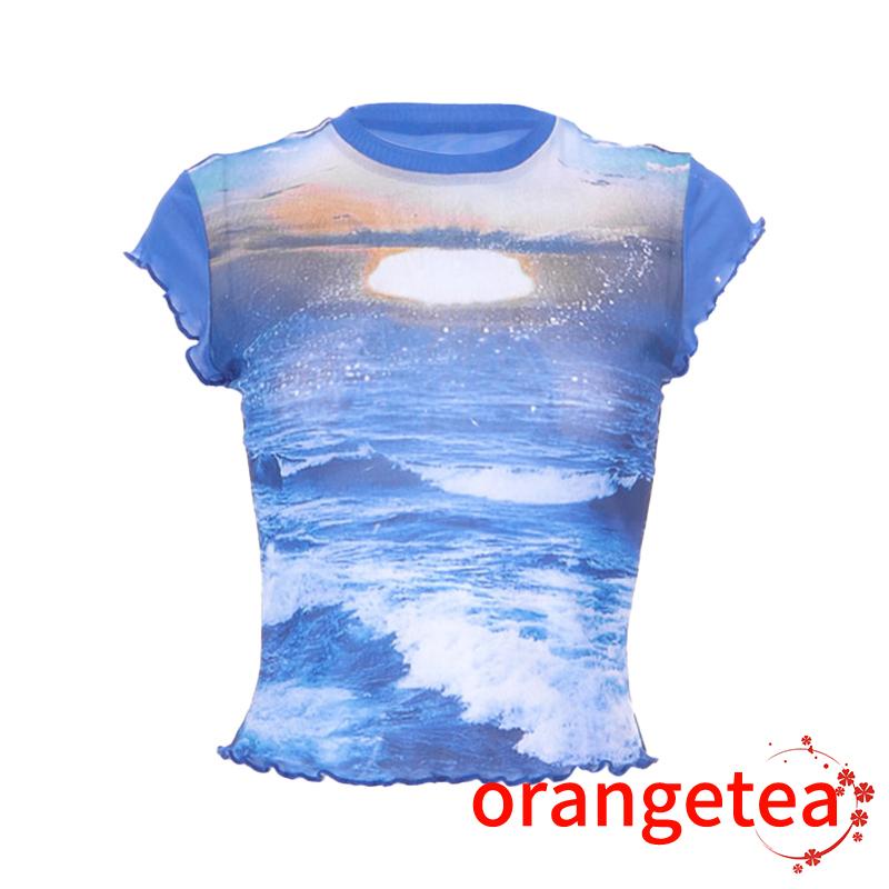 Áo Croptop Tay Ngắn Cổ Tròn In Họa Tiết Thời Trang Cho Nữ