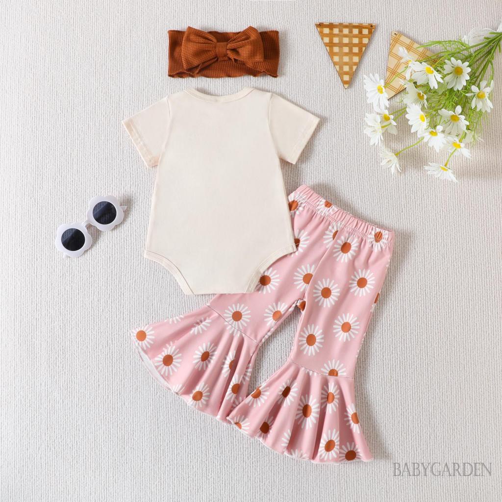 Bộ Áo Liền Quần + Quần Dài + Băng Đô In Hoa Thời Trang Đường Phố Cho Bé Gái 0-24 Tháng Tuổi