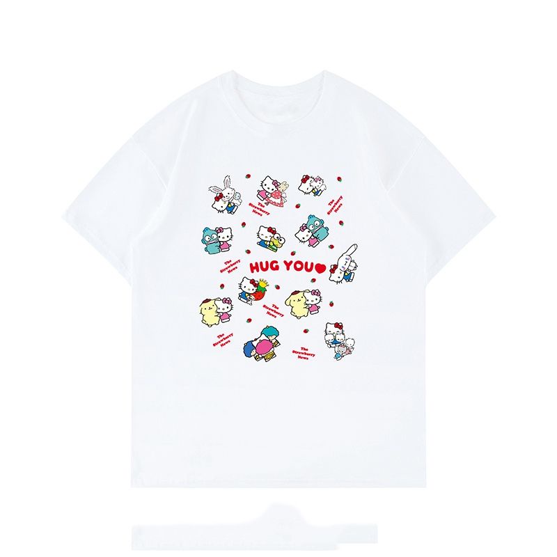 Áo Thun 100% Cotton Tay Ngắn Dáng Rộng In Hình Hello Kitty Dễ Phối Đồ Thời Trang Mùa Hè Cho Học Sinh