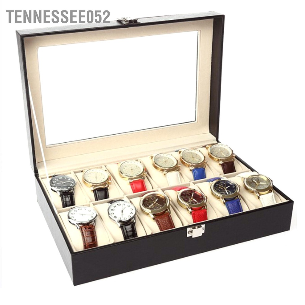 Tennessee052 Hộp Đồng Hồ Bằng Gỗ Màu Đen 12 Khe Chống Trầy Xước Cửa Sổ Trong Suốt Hiển Thị Đựng Đồ Du Lịch Gia Đình