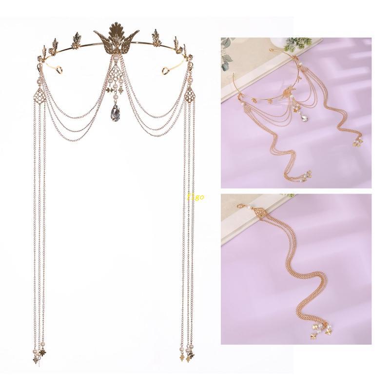 Vương Miện Cài Tóc Đính Đá Phối Tua Rua Phong Cách Cổ Điển Cho Cô Dâu