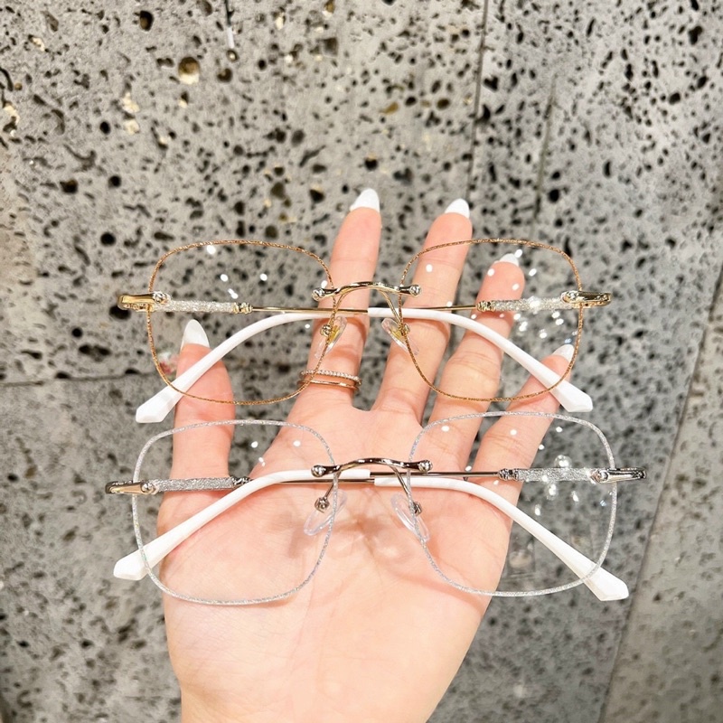 Gọng Kính Không Viền Vuông  Phối Kim Tuyến Đẹp HotTrend Hot Hit