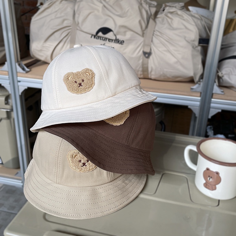 Mũ Tai Bèo Chống Nắng Màu Trơn Họa Tiết Gấu Hoạt Hình Phong Cách Hàn Quốc Cho Bé