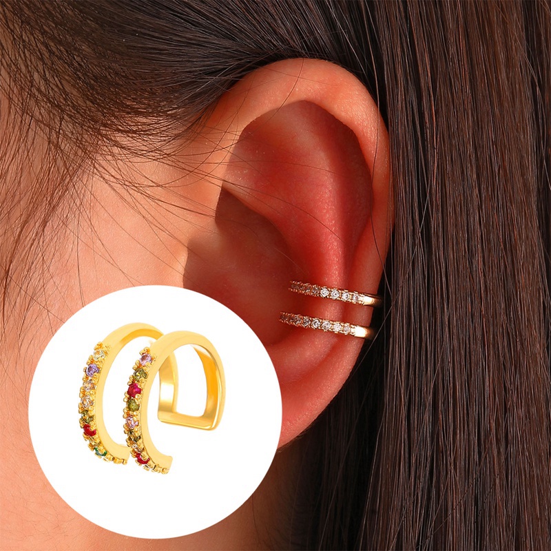 1 Khuyên Kẹp Vành Tai Họa Tiết Hình Học Rỗng Màu Cầu Vồng Thời Trang Cho Nữ