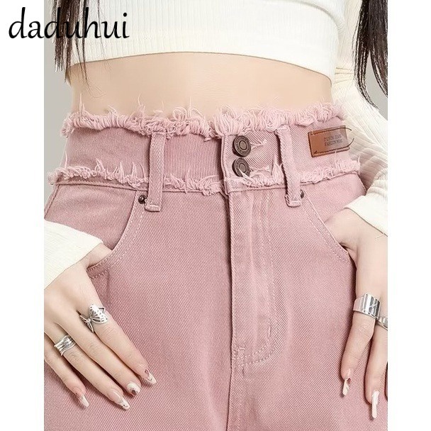 Daduhui 💕 2023 New Korean Version of INS Dirty Pink WOMEN'S Jeans High Waist Loose Wide Leg Pants Niche Trousers
