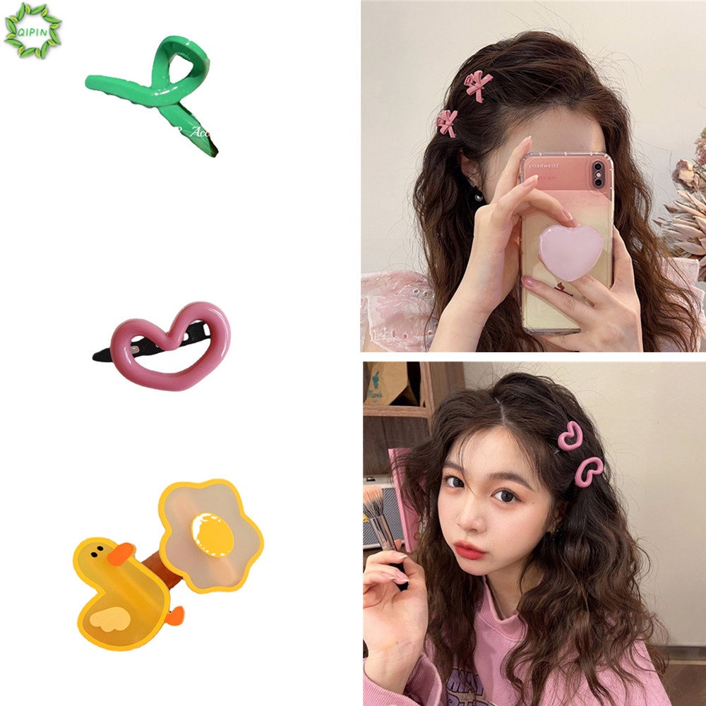 Kẹp Tóc Hình Nơ / Trái Tim Màu Hồng Dễ Thương Phong Cách Hàn Quốc Thời Trang Cho Nữ