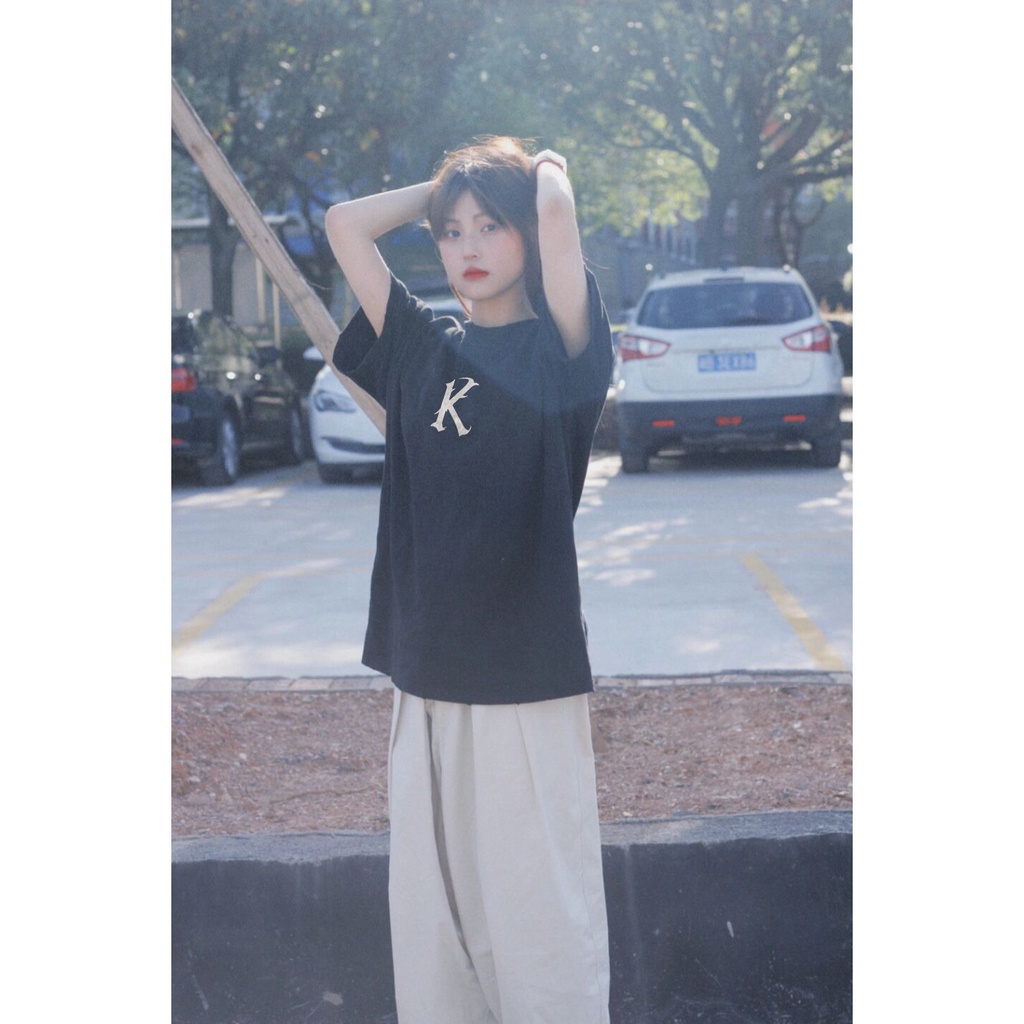 Áo Thun 100% cotton Màu Đen Dáng Rộng In Họa Tiết Xinh Xắn Thời Trang Mùa Hè Cho Nữ 5050