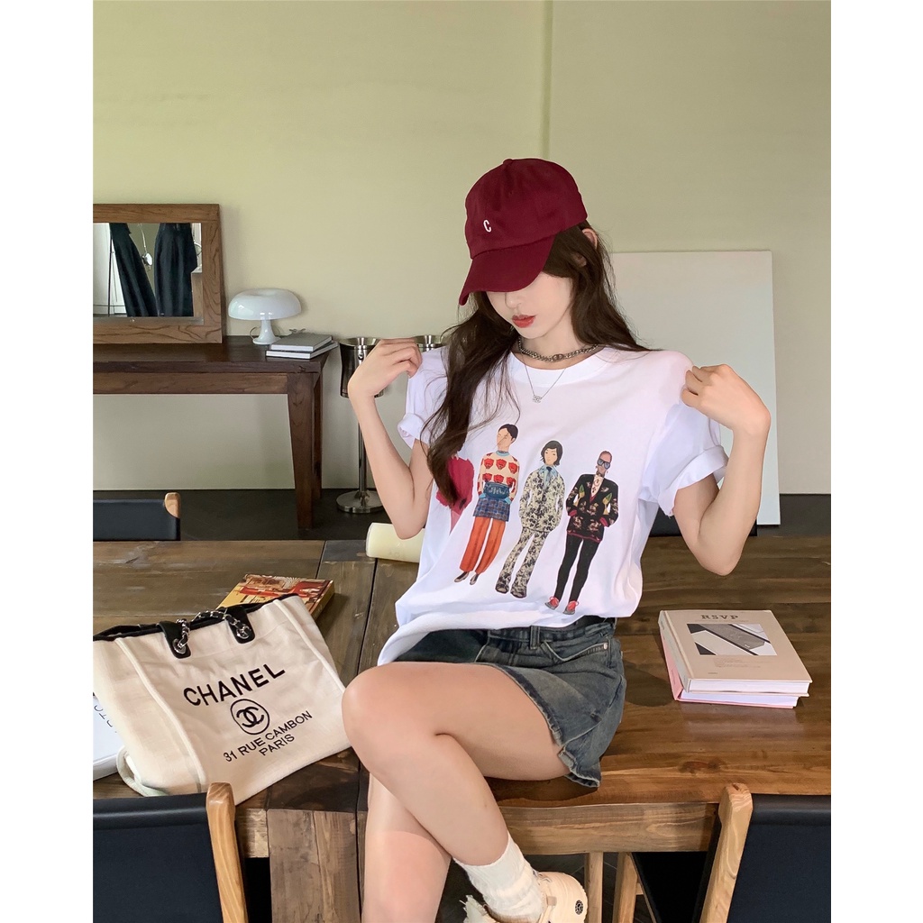 Áo Thun Tay Ngắn Cổ Tròn Dáng Rộng In Họa Tiết Vui Nhộn Thời Trang Cho Nữ